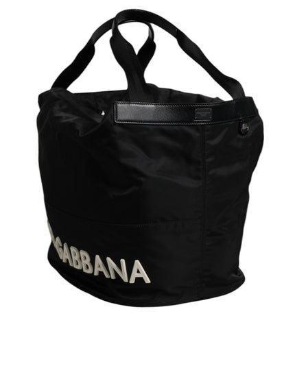 Dolce & Gabbana Black Nylon White Iconic Logo Shoulder Bucket Bag