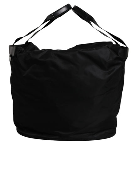 Dolce & Gabbana Black Nylon White Iconic Logo Shoulder Bucket Bag