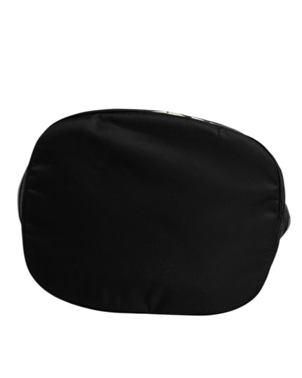 Dolce & Gabbana Black Nylon White Iconic Logo Shoulder Bucket Bag