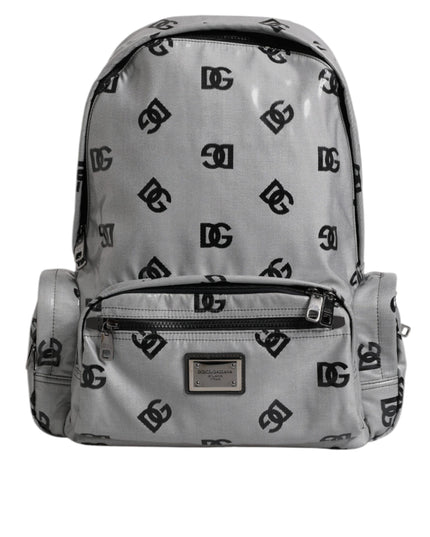 Dolce & Gabbana Polyester Gray Black DG Logo Plaque Backpack Bag