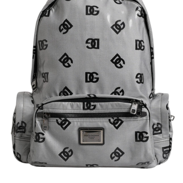 Dolce & Gabbana Polyester Gray Black DG Logo Plaque Backpack Bag
