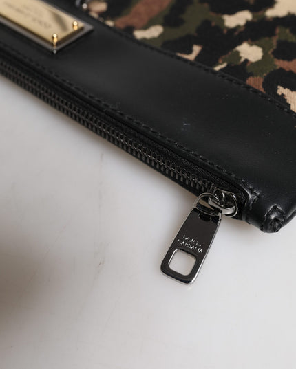 Dolce & Gabbana Multicolor Leopard Jacquard Print Logo Plaque Pouch Bag