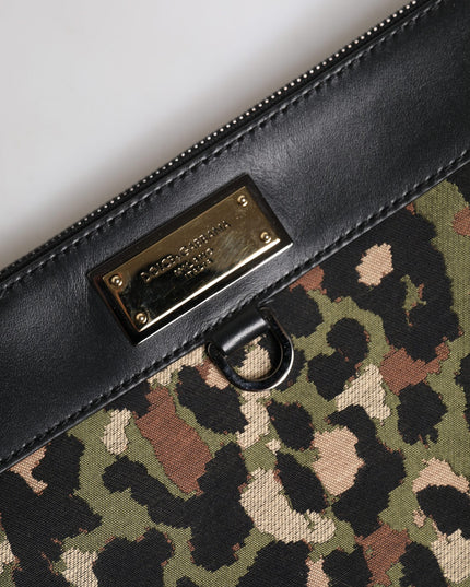 Dolce & Gabbana Multicolor Leopard Jacquard Print Logo Plaque Pouch Bag