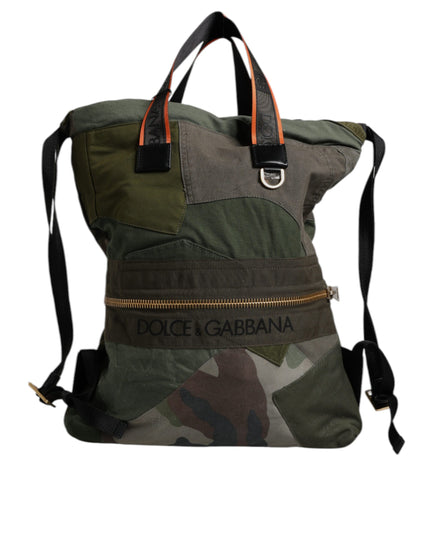 Dolce & Gabbana Military Green Patchwork Rucksack Backpack Bag