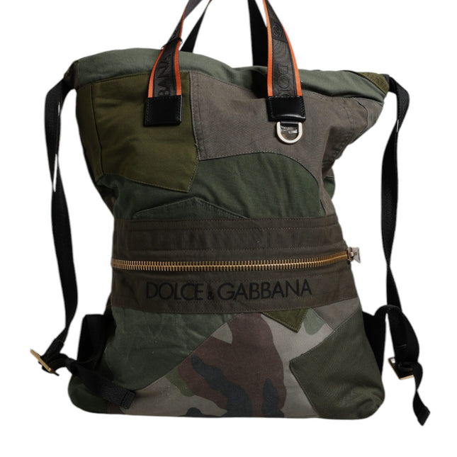 Dolce & Gabbana Military Green Patchwork Rucksack Backpack Bag