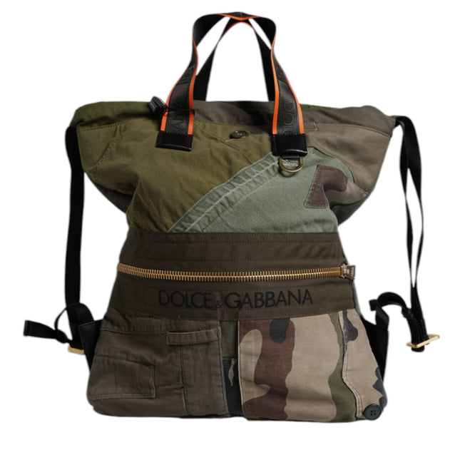 Dolce & Gabbana Military Green Patchwork Rucksack Backpack Bag