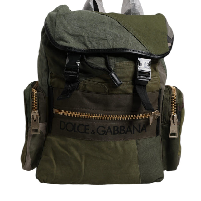 Dolce & Gabbana Military Green Patchwork Travel Backpack Bag
