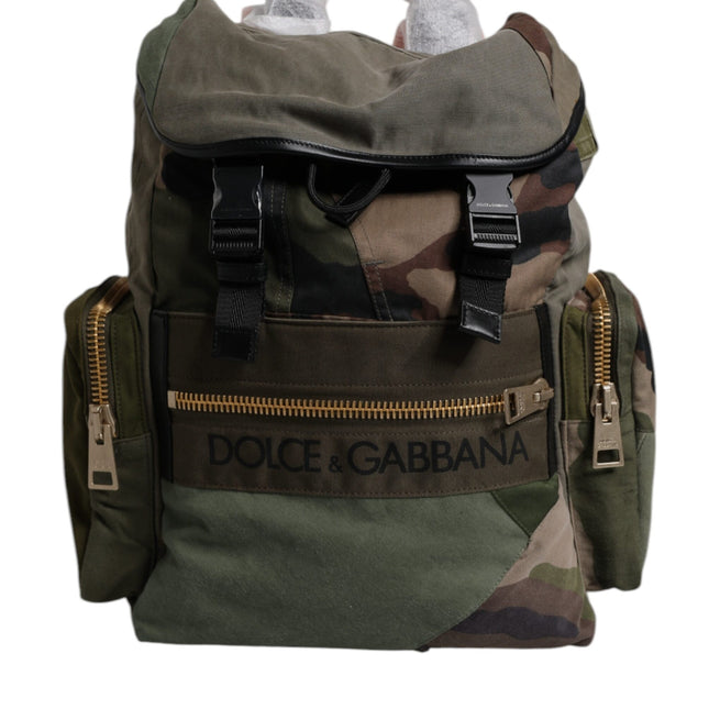 Dolce & Gabbana Military Green Patchwork Travel Backpack Bag
