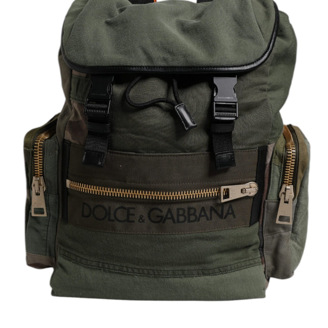 Dolce & Gabbana Military Green Patchwork Travel Backpack Bag