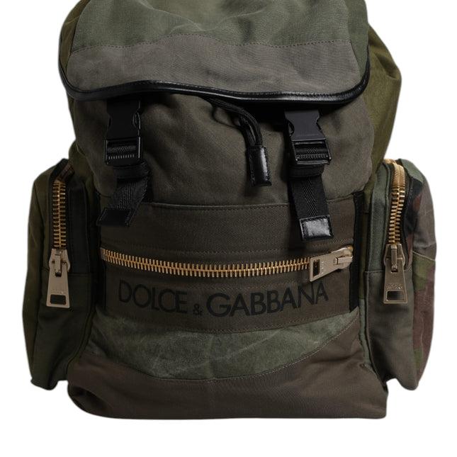 Dolce & Gabbana Military Green Patchwork School Backpack Bag