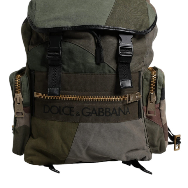 Dolce & Gabbana Military Green Patchwork Travel Backpack Bag