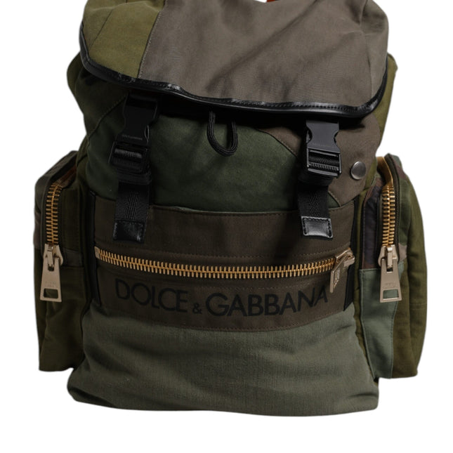 Dolce & Gabbana Military Green Patchwork Travel Backpack Bag