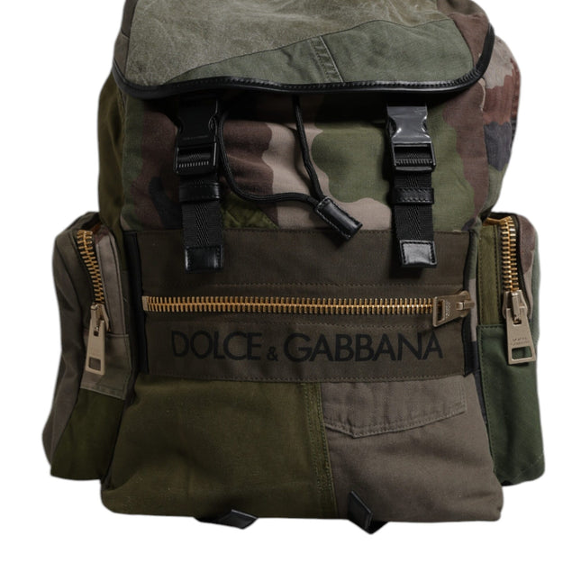 Dolce & Gabbana Military Green Patchwork School Backpack Bag