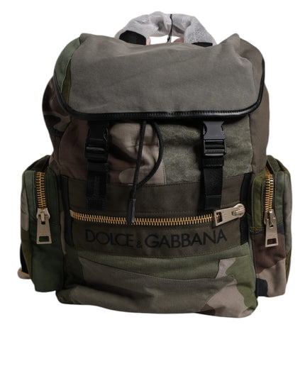 Dolce & Gabbana Military Green Patchwork School Backpack Bag