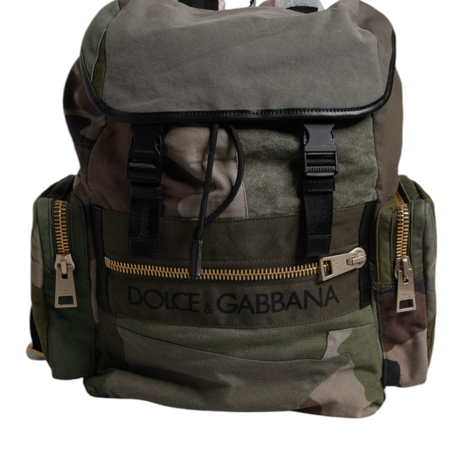 Dolce & Gabbana Military Green Patchwork School Backpack Bag
