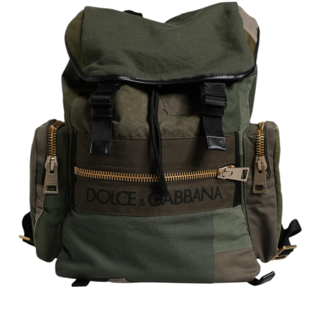 Dolce & Gabbana Military Green Patchwork School Backpack Bag