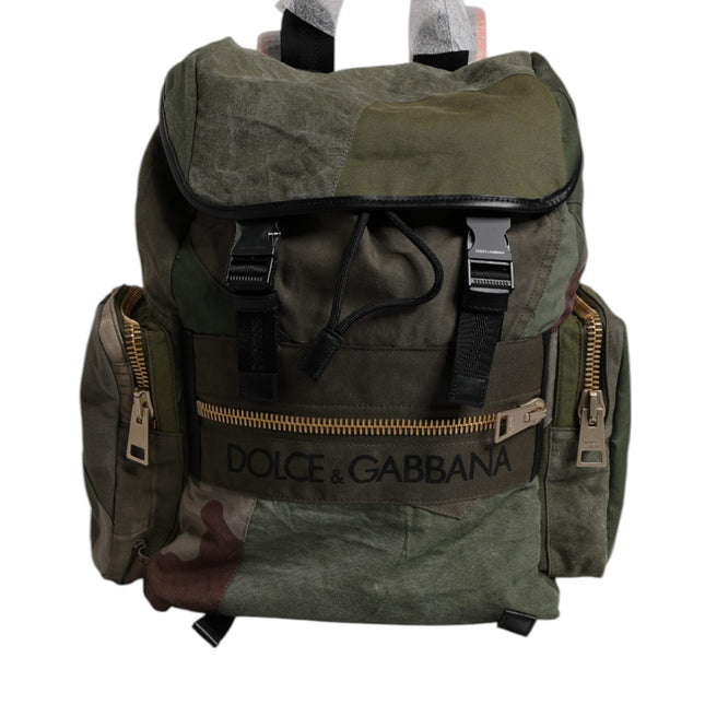 Dolce & Gabbana Military Green Patchwork Travel Backpack Bag