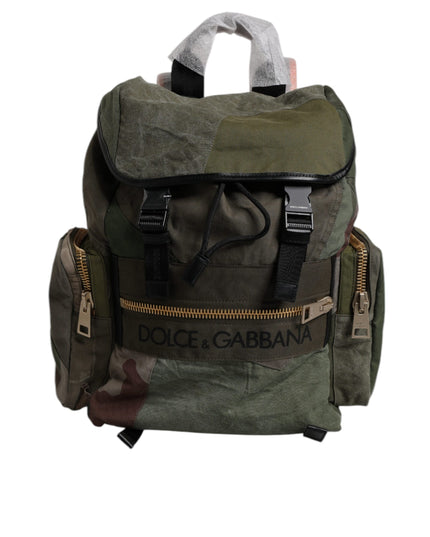 Dolce & Gabbana Military Green Patchwork Travel Backpack Bag