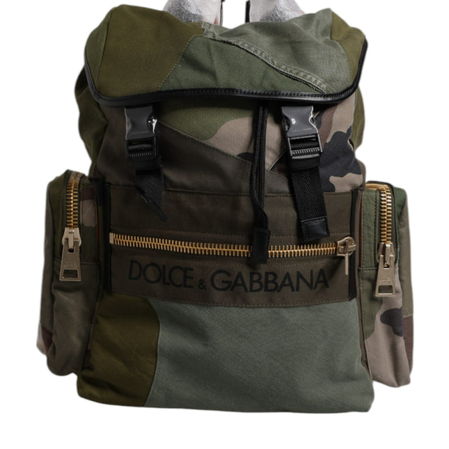Dolce & Gabbana Military Green Patchwork Travel Backpack Bag
