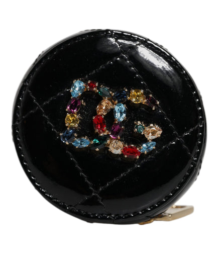 Dolce & Gabbana Black Lamb Leather DG Crystal Round Coin Purse Wallet