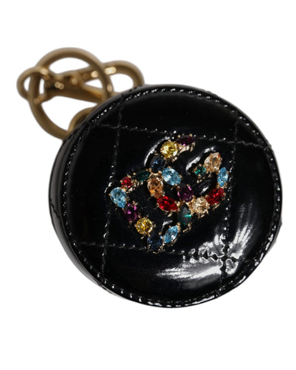 Dolce & Gabbana Black Lamb Leather DG Crystal Round Coin Purse Wallet
