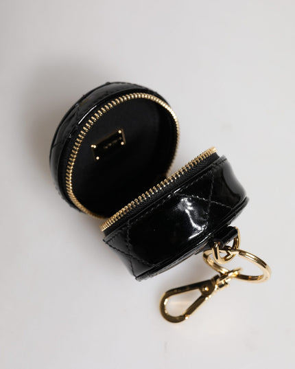 Dolce & Gabbana Black Lamb Leather DG Crystal Round Coin Purse Wallet