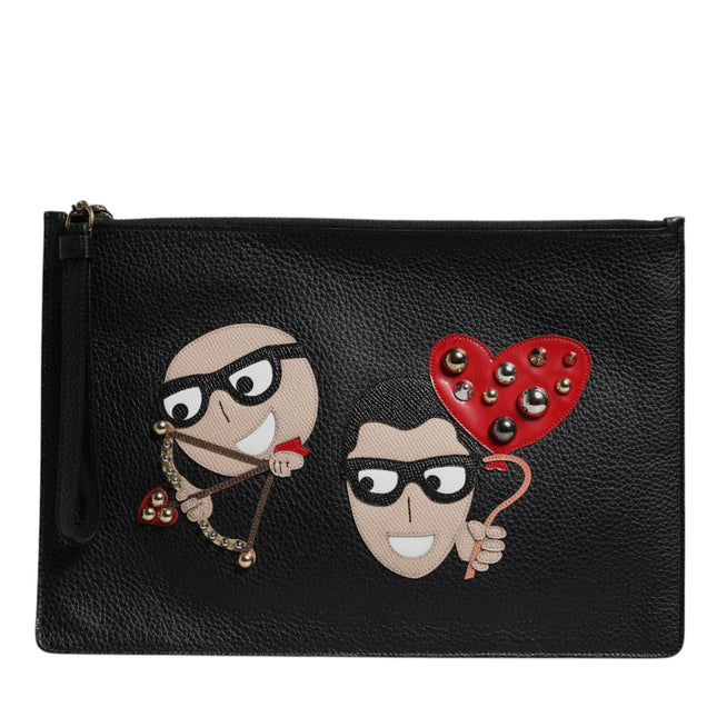 Dolce & Gabbana Black #DGFamily Embellished Leather Clutch Bag
