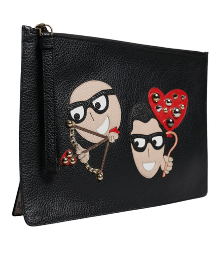 Dolce & Gabbana Black #DGFamily Embellished Leather Clutch Bag
