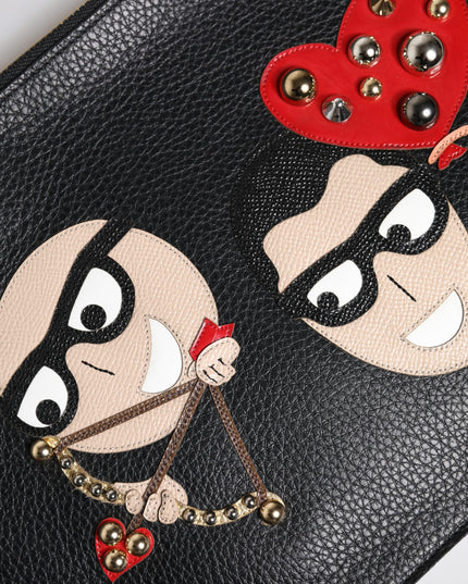 Dolce & Gabbana Black #DGFamily Embellished Leather Clutch Bag