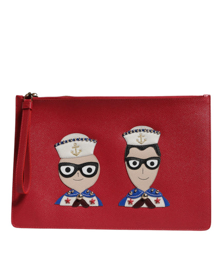 Dolce & Gabbana Red #DGFamily Embellished Leather Clutch Bag