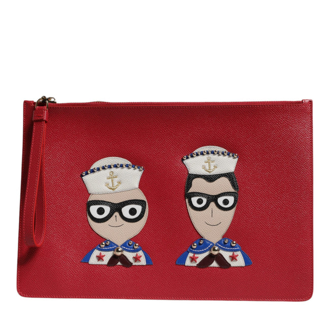 Dolce & Gabbana Red #DGFamily Embellished Leather Clutch Bag