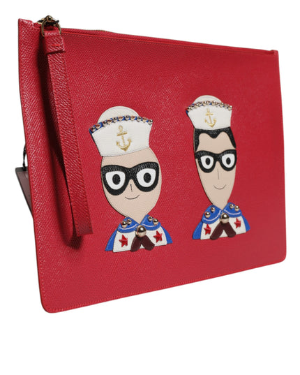 Dolce & Gabbana Red #DGFamily Embellished Leather Clutch Bag