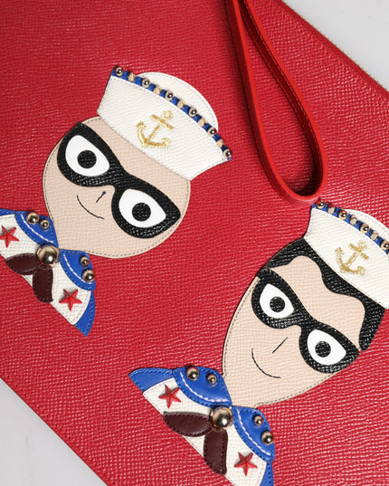 Dolce & Gabbana Red #DGFamily Embellished Leather Clutch Bag