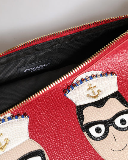 Dolce & Gabbana Red #DGFamily Embellished Leather Clutch Bag