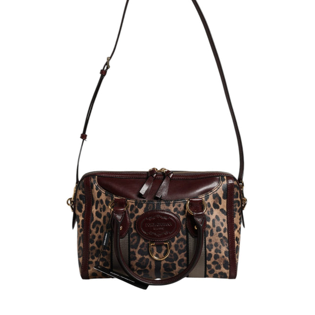 Dolce & Gabbana Brown Leopard Leather Shoulder Strap Duffle Bag
