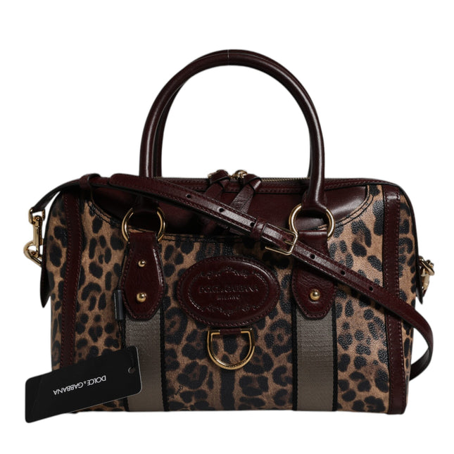 Dolce & Gabbana Brown Leopard Leather Shoulder Strap Duffle Bag
