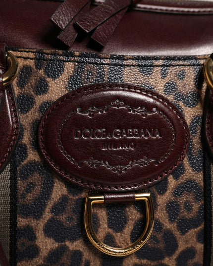Dolce & Gabbana Brown Leopard Leather Shoulder Strap Duffle Bag