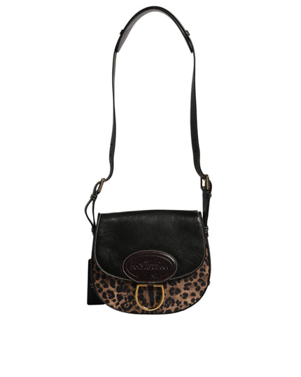 Dolce & Gabbana Black Brown Leopard Leather Shoulder Strap Bag