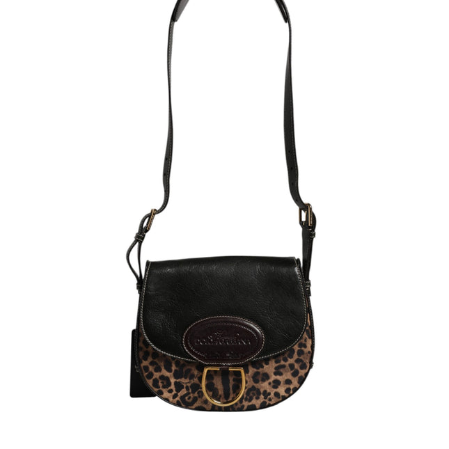 Dolce & Gabbana Black Brown Leopard Leather Shoulder Strap Bag