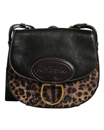 Dolce & Gabbana Black Brown Leopard Leather Shoulder Strap Bag