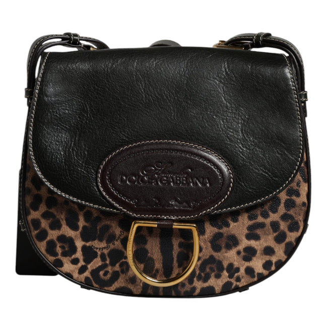 Dolce & Gabbana Black Brown Leopard Leather Shoulder Strap Bag