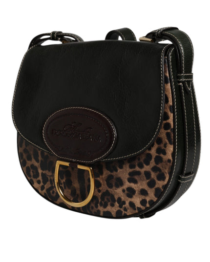 Dolce & Gabbana Black Brown Leopard Leather Shoulder Strap Bag