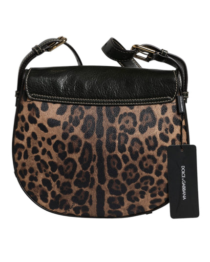 Dolce & Gabbana Black Brown Leopard Leather Shoulder Strap Bag
