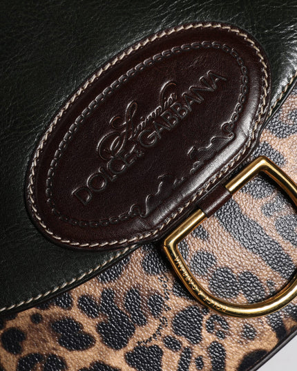 Dolce & Gabbana Black Brown Leopard Leather Shoulder Strap Bag