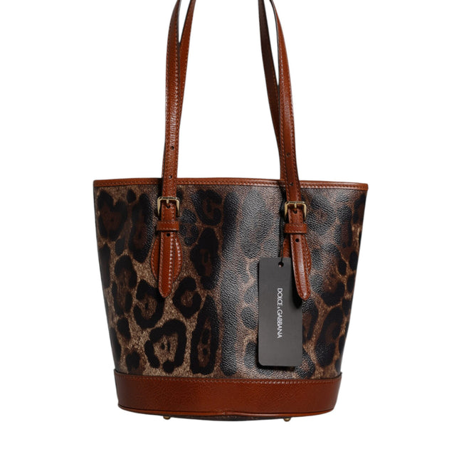 Dolce & Gabbana Brown Leopard Leather Shoulder Strap Tote Bag