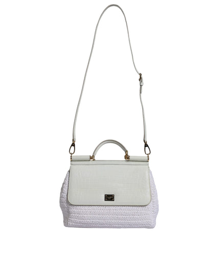 Dolce & Gabbana White Rafia Leather Top Handle Crossbody Bag