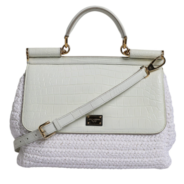 Dolce & Gabbana White Rafia Leather Top Handle Crossbody Bag