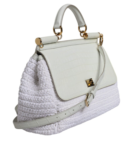 Dolce & Gabbana White Rafia Leather Top Handle Crossbody Bag