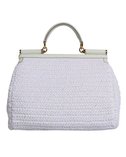 Dolce & Gabbana White Rafia Leather Top Handle Crossbody Bag