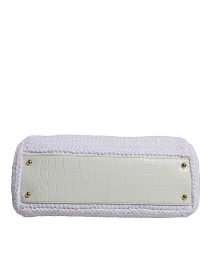Dolce & Gabbana White Rafia Leather Top Handle Crossbody Bag